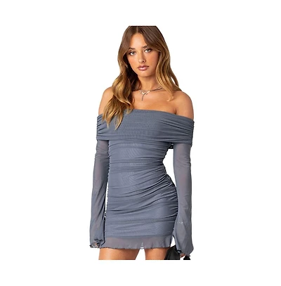 Women's Gala fold over gathered mesh mini dress