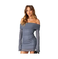 Women's Gala fold over gathered mesh mini dress