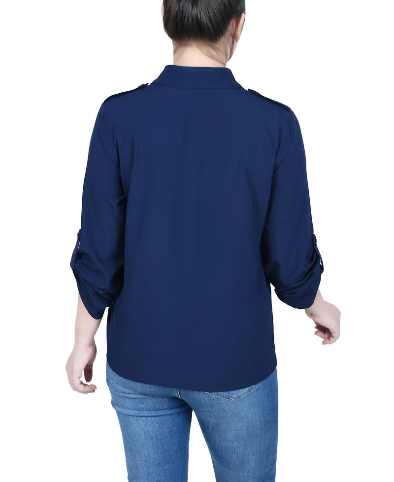Ny Collection Petite 3/4 Sleeve Roll Tab Utility Blouse