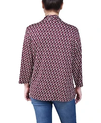 Ny Collection Petite Puff Print 3/4 Sleeve Two-Fer Top