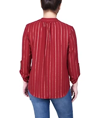 Ny Collection Petite Long Sleeve Foil Striped Blouse