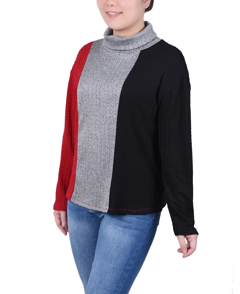 Ny Collection Petite Long Sleeve Colorblocked Top
