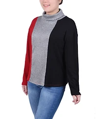 Ny Collection Petite Long Sleeve Colorblocked Top