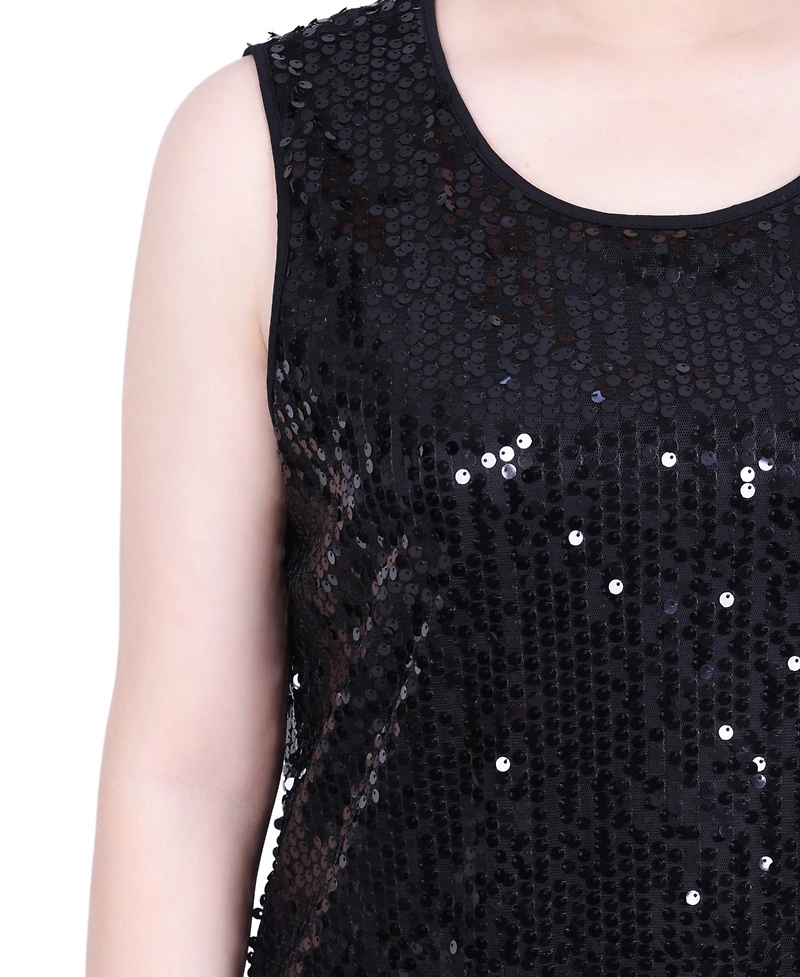 Ny Collection Petite Sleeveless Sequined Tank with Combo Banding Top