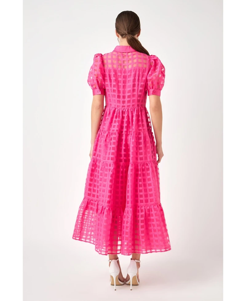 English Factory Women's Gridded Organza Tiered Maxi Dress