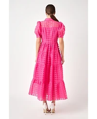 English Factory Women's Gridded Organza Tiered Maxi Dress