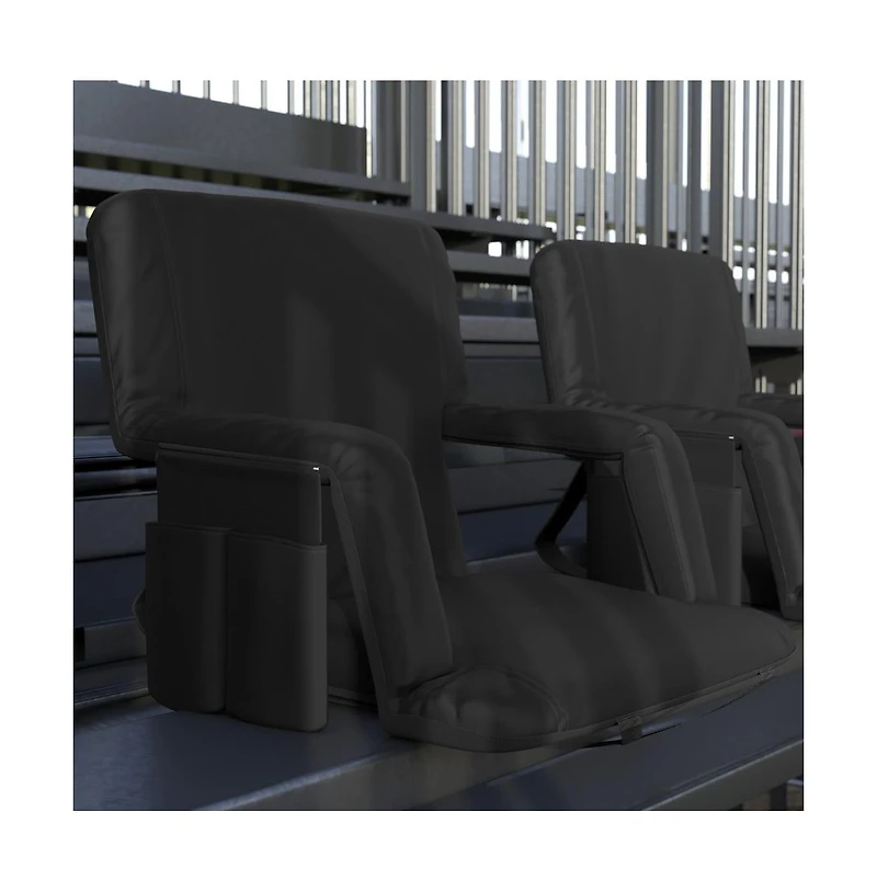 Set Of 2 Portable Stadium Chairs With Armrests, Reclining Padded Back & Seat, Lightweight Metal Frame Backpack Straps, Storage Pockets
