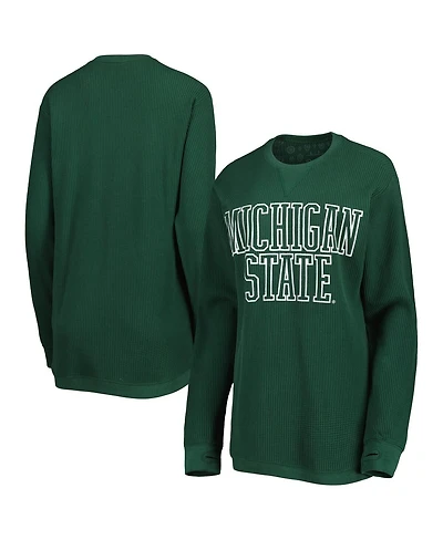 Women's Pressbox Green Michigan State Spartans Surf Plus Southlawn Waffle-Knit Thermal Tri-Blend Long Sleeve T-shirt
