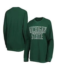 Women's Pressbox Green Michigan State Spartans Surf Plus Southlawn Waffle-Knit Thermal Tri-Blend Long Sleeve T-shirt
