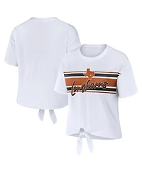 Women's Wear by Erin Andrews White Texas Longhorns Striped Front Knot Cropped T-shirt