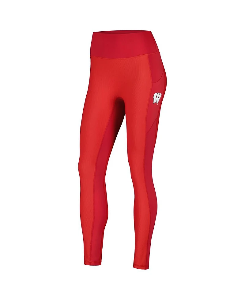 Women's Kadyluxe Red Wisconsin Badgers 7/8 Mixed Media Pocket iLeggings