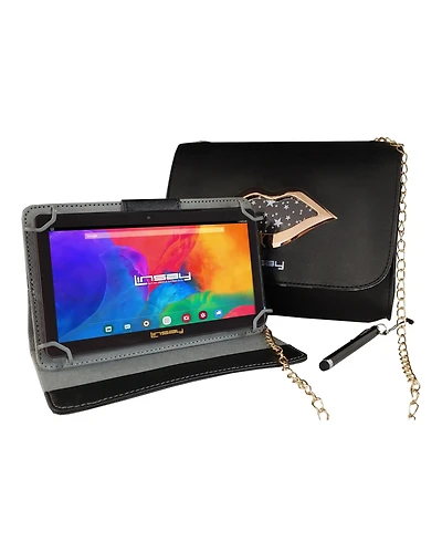 New Linsay 7" Wi-Fi Tablet Super Fashion Bundle with Black Case, Kiss Style Handbag and Pen stylus 64GB Storage Newest Android 13