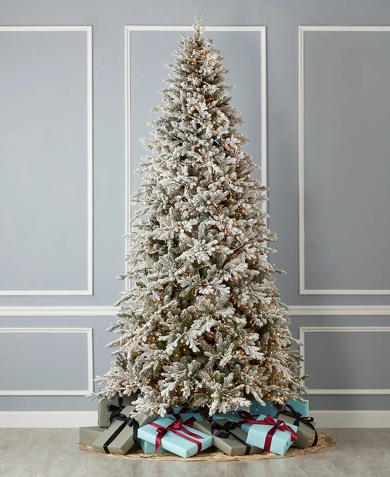 Seasonal Dandan Flocked Pine 7.5' Flocked Pe Mixed Pvc Tree with Metal Base, 3936 Tips, 2200 Lights, Ez-Connect, Remote, Storage Bag