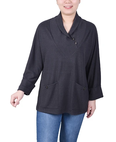 Ny Collection Petite Cuff Sleeve Shawl Collar Top