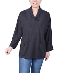 Ny Collection Petite Cuff Sleeve Shawl Collar Top