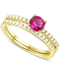 Lab-Grown Emerald (3/8 ct. t.w.) & White Sapphire Bridal Set 14k Gold-Plated Sterling Silver (Also Ruby Blue