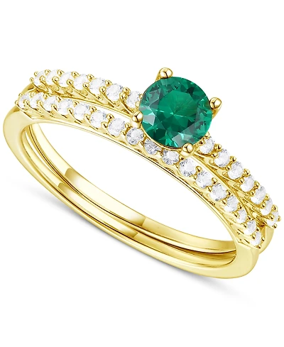 Lab-Grown Emerald (3/8 ct. t.w.) & White Sapphire Bridal Set 14k Gold-Plated Sterling Silver (Also Ruby Blue