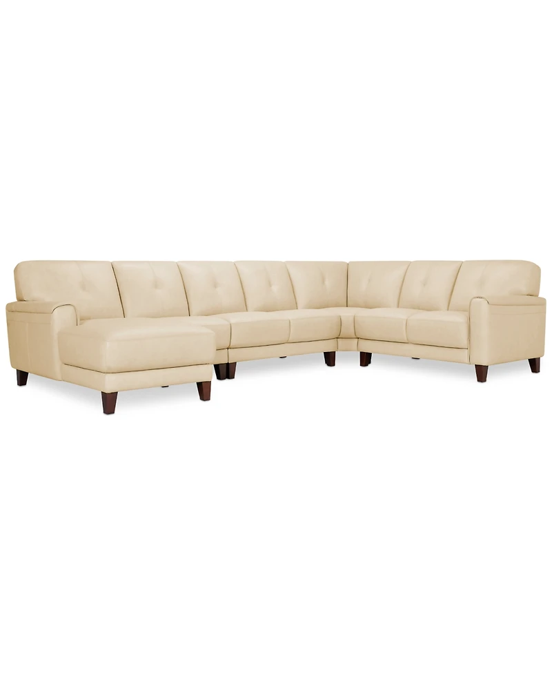 Closeout! Ashlinn 144" 5-Pc. Pastel Leather Sectional, Created for Macy's