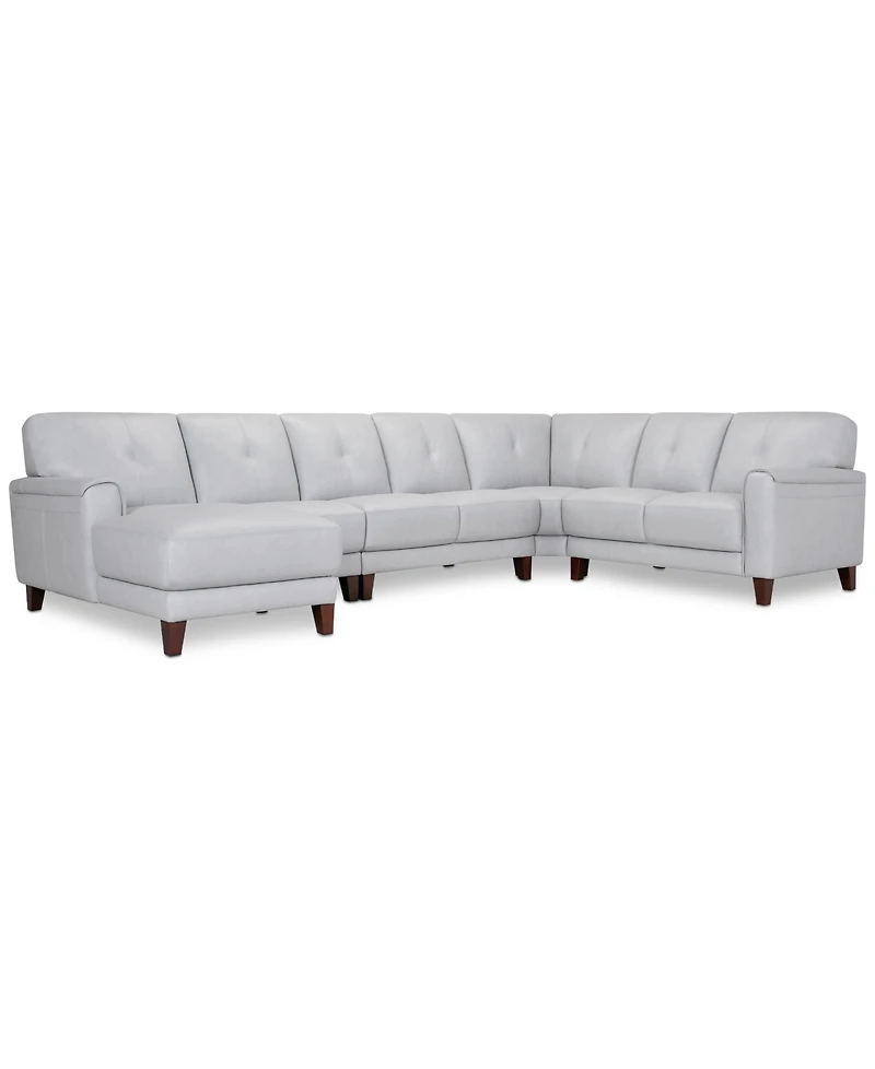 Closeout! Ashlinn 144" 5-Pc. Pastel Leather Sectional, Created for Macy's