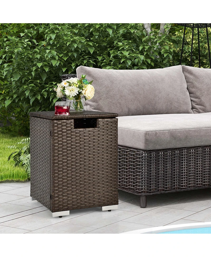 Costway 16'' Rattan Propane Tank Cover Hideaway Side Table 20 lbs