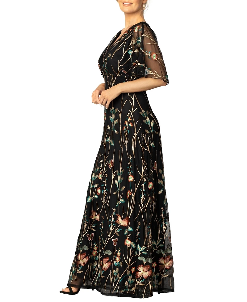 Kiyonna Women's Embroidered Elegance Evening Gown with Sleeves