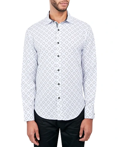 Society of Threads Men's Regular-Fit Non-Iron Performance Stretch Geo-Print Button-Down Shirt