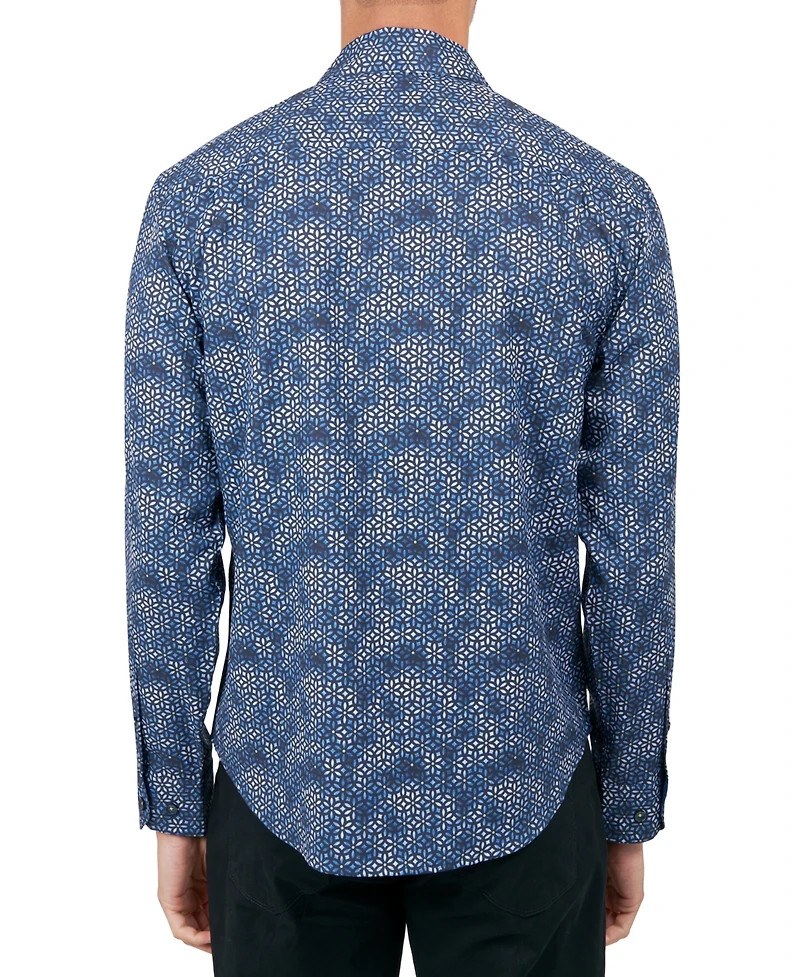 Society of Threads Men's Regular-Fit Non-Iron Performance Stretch Geo-Print Button-Down Shirt