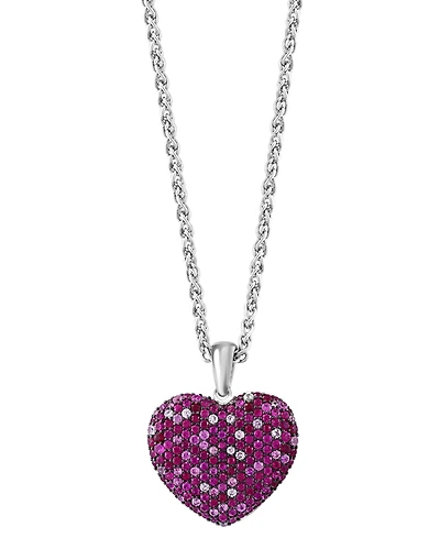 Effy Ruby (2 ct. t.w.) & Pink Sapphire (1-7/8 ct. t.w.) Ombre Heart Cluster 18" Pendant Necklace in Sterling Silver