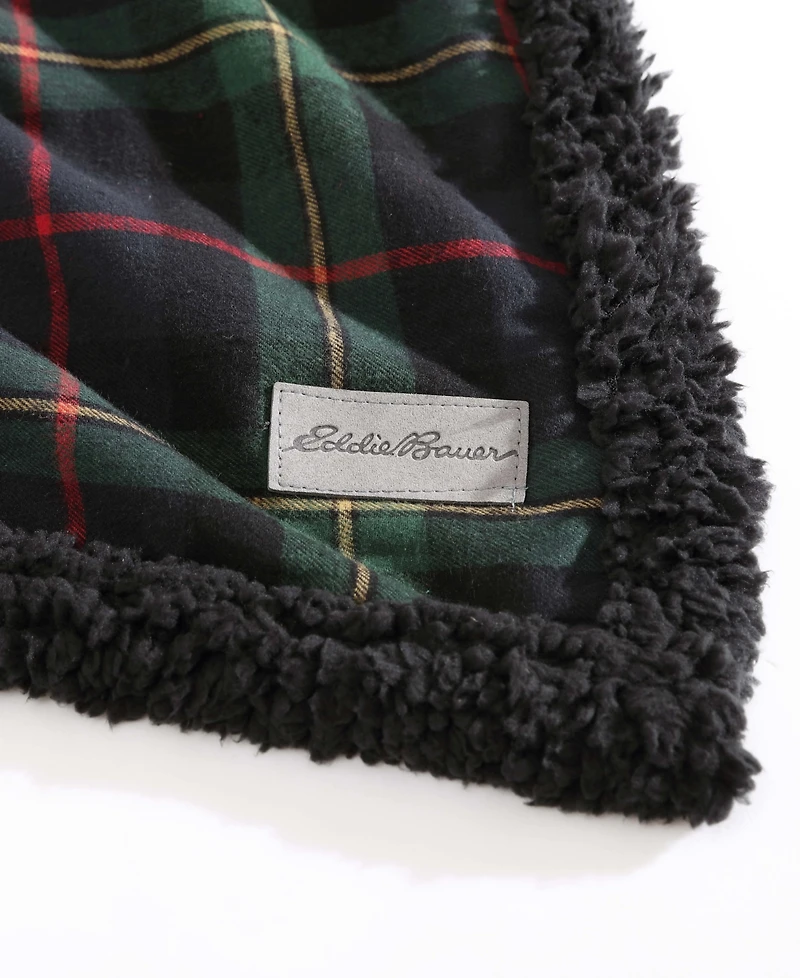 Eddie Bauer Mountain Pine Tartan Cotton Yarn Dye Reversible Flannel Throw, 60" x 50"