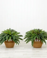 Nearly Natural 23" Artificial Boston Fern Plant with Handmade Jute Cotton Basket with Tassels Diy Kit Set of 2