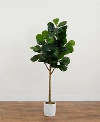 Nearly Natural 72" Artificial Fiddle Leaf Fig Tree with Decorative Planter