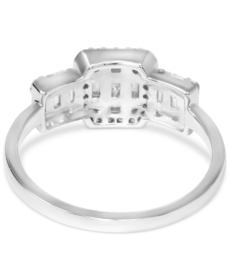 Cubic Zirconia Baguette Cluster Ring in Sterling Silver