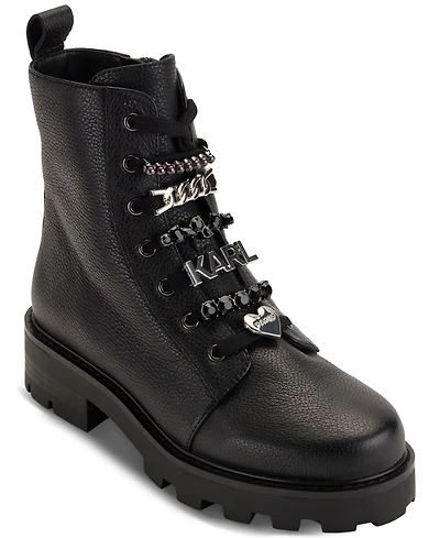 Karl Lagerfeld Paris Women's Mela Embellished Combat Booties