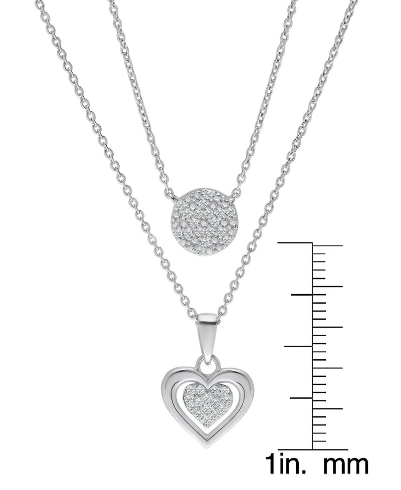 Diamond Circle & Heart 18" Layered Pendant Necklace (1/4 ct. t.w.) in Sterling Silver