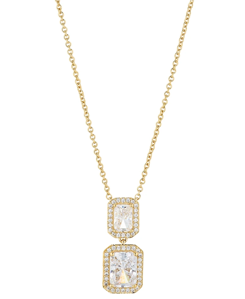 Eliot Danori Cubic Zirconia Emerald Halo Drop Necklace, 16" + 2" extender