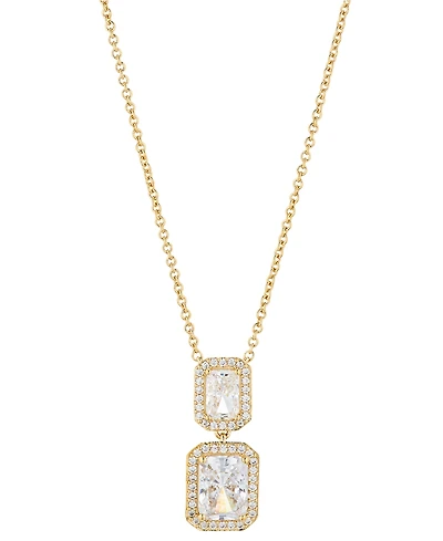 Eliot Danori Cubic Zirconia Emerald Halo Drop Necklace, 16" + 2" extender