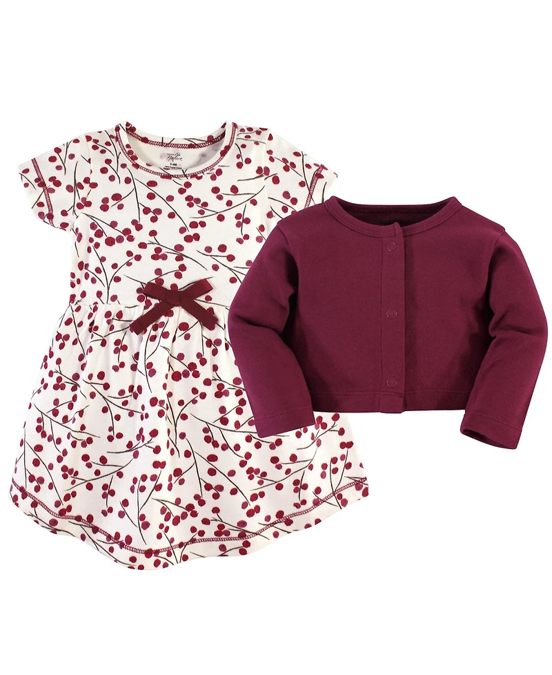 Touched by Nature Toddler Girls Comfy Organic Cotton Dress & Cardigan Set