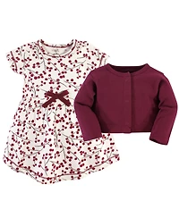 Touched by Nature Toddler Girls Comfy Organic Cotton Dress & Cardigan Set