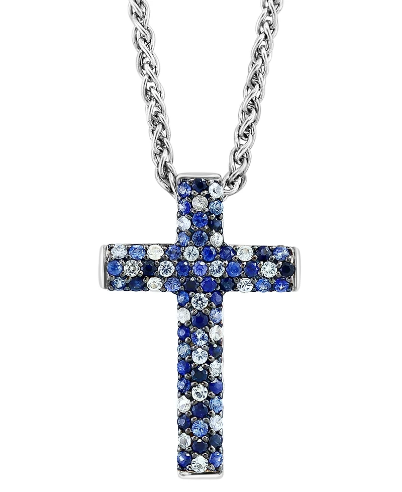 Effy Sapphire Ombre Cross 18" Pendant Necklace (2-1/2 ct. t.w.) in Sterling Silver