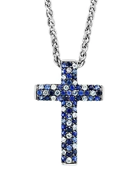 Effy Sapphire Ombre Cross 18" Pendant Necklace (2-1/2 ct. t.w.) in Sterling Silver