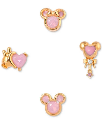 Girls Crew 18k Gold-Plated 4-Pc. Set Color Crystal Pink Dream Single Stud Earrings