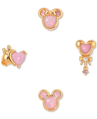 Girls Crew 18k Gold-Plated 4-Pc. Set Color Crystal Pink Dream Single Stud Earrings