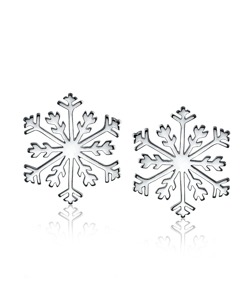 Bling Jewelry Holiday Party Season Christmas Frozen Winter Snowflake Stud Earrings For Sterling Silver