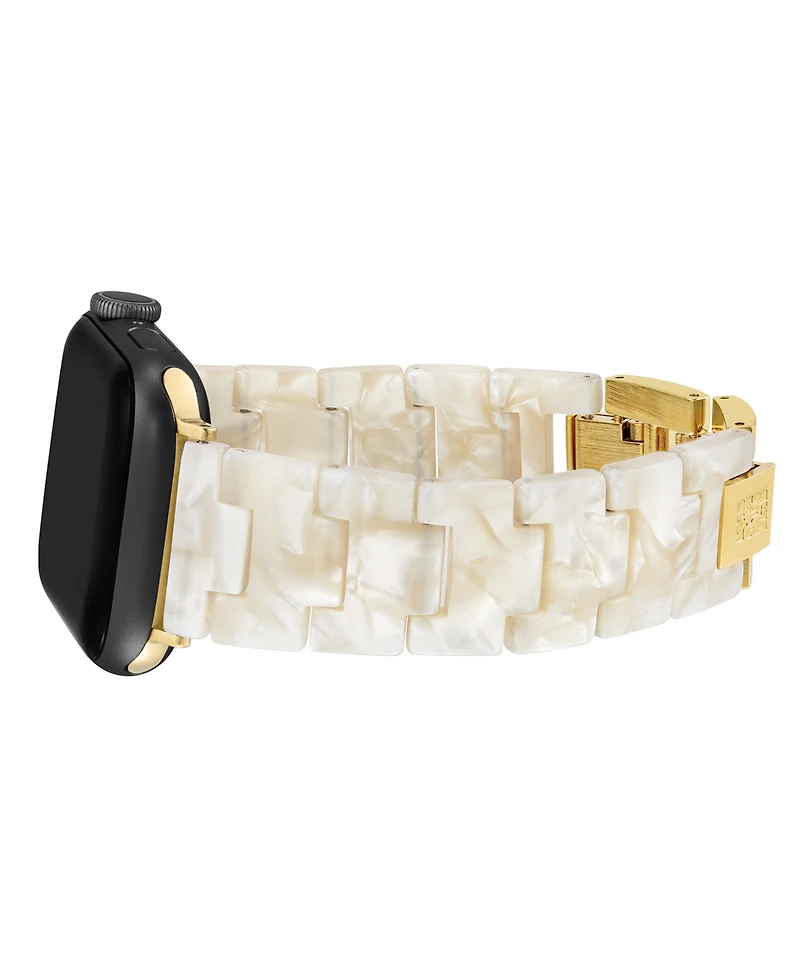 Anne Klein Women's Marbleized Ivory Acetate and Gold-Tone Alloy Metal Bracelet designed for Apple Watch 42mm (Series 10) & 38/40/41mm