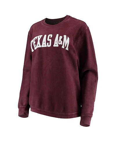 Women's Pressbox Maroon Distressed Texas A&M Aggies Comfy Cord Vintage-Like Wash Basic Arch Pullover Sweatshirt