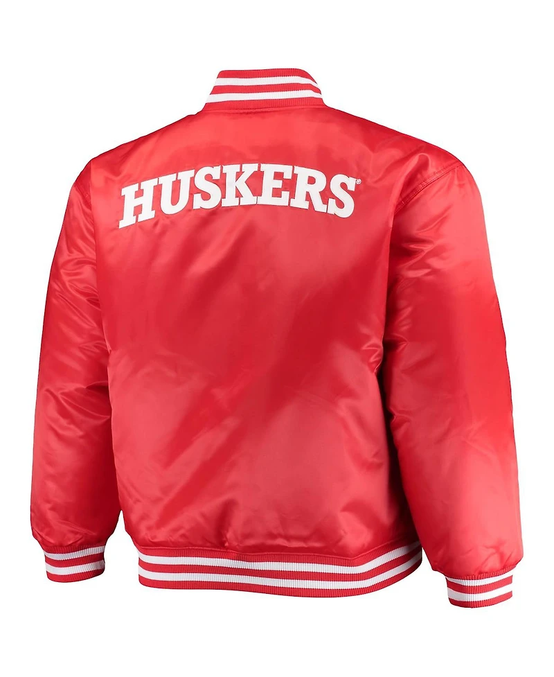 Men's Scarlet, Black Nebraska Huskers Big and Tall Reversible Satin Full-Zip Jacket