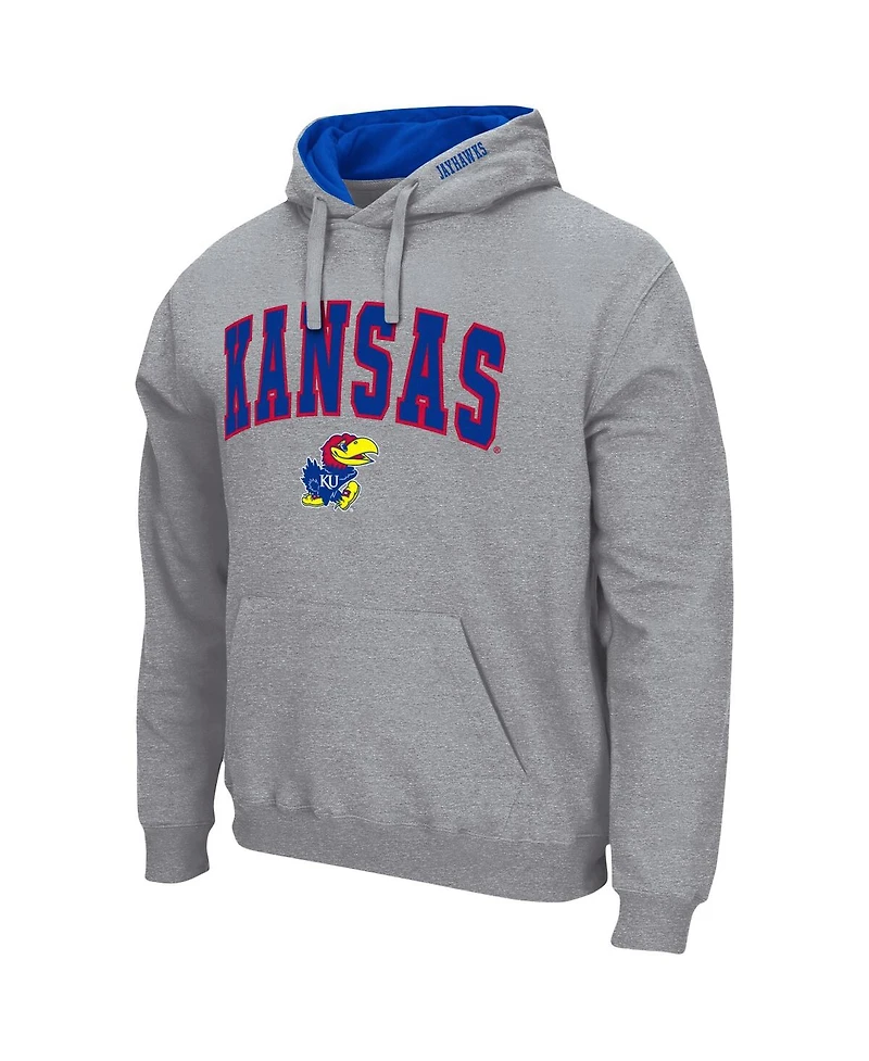 Men's Colosseum Heathered Gray Kansas Jayhawks Arch & Logo 3.0 Pullover Hoodie