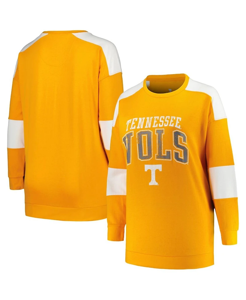 Women's Profile Tennessee Orange Distressed Tennessee Volunteers Plus Size Striped Pullover Sweatshirt