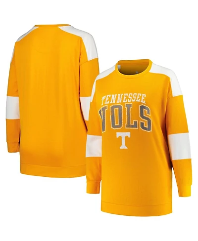 Women's Profile Tennessee Orange Distressed Tennessee Volunteers Plus Size Striped Pullover Sweatshirt