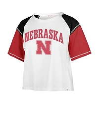 Women's '47 Brand White Distressed Nebraska Huskers Serenity Gia Cropped T-shirt